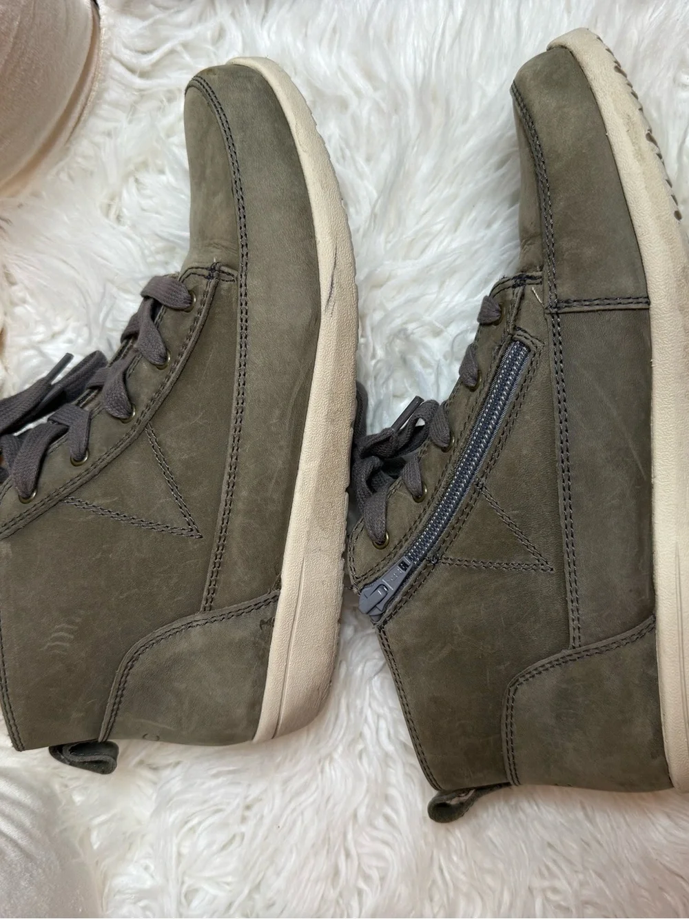 Vionic Shawna Womens Gray/Green Leather Side Zip Ankle Boots Comfort Size 8